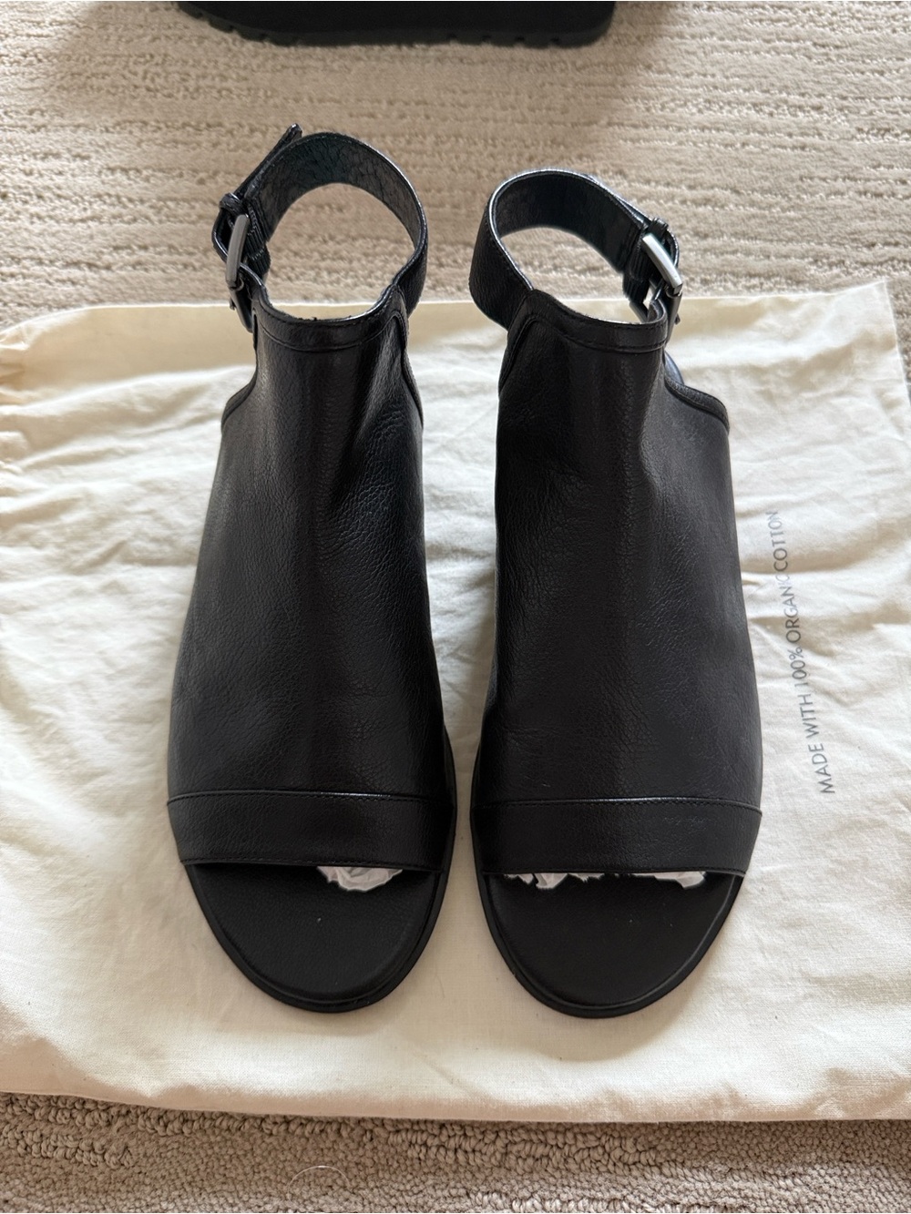 Eileen Fisher Black Leather Open-Toe Ankle Sandals
